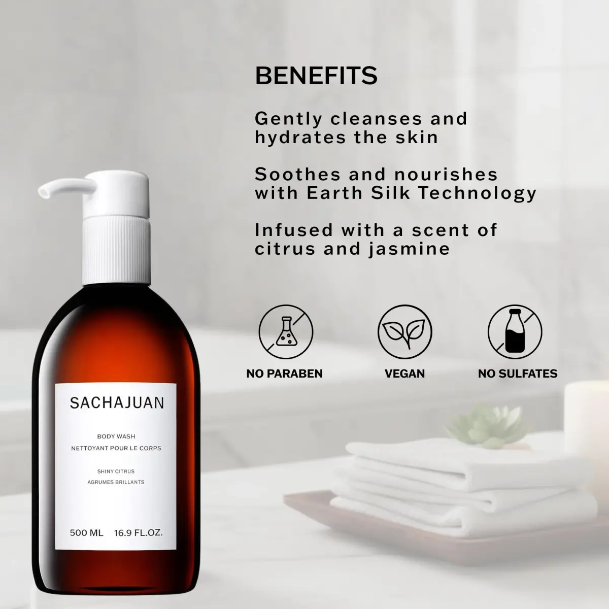 SACHAJUAN Shiny Citrus Body Wash Hydrating Cleanser 500ml (16.9 oz) | Gentle Cleansing with Earth Silk Technology - view 2