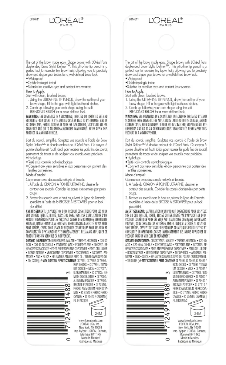 L'Oreal Paris Brow Stylist Definer Waterproof Eyebrow Pencil, Brunette, Pack of 2 - view 2