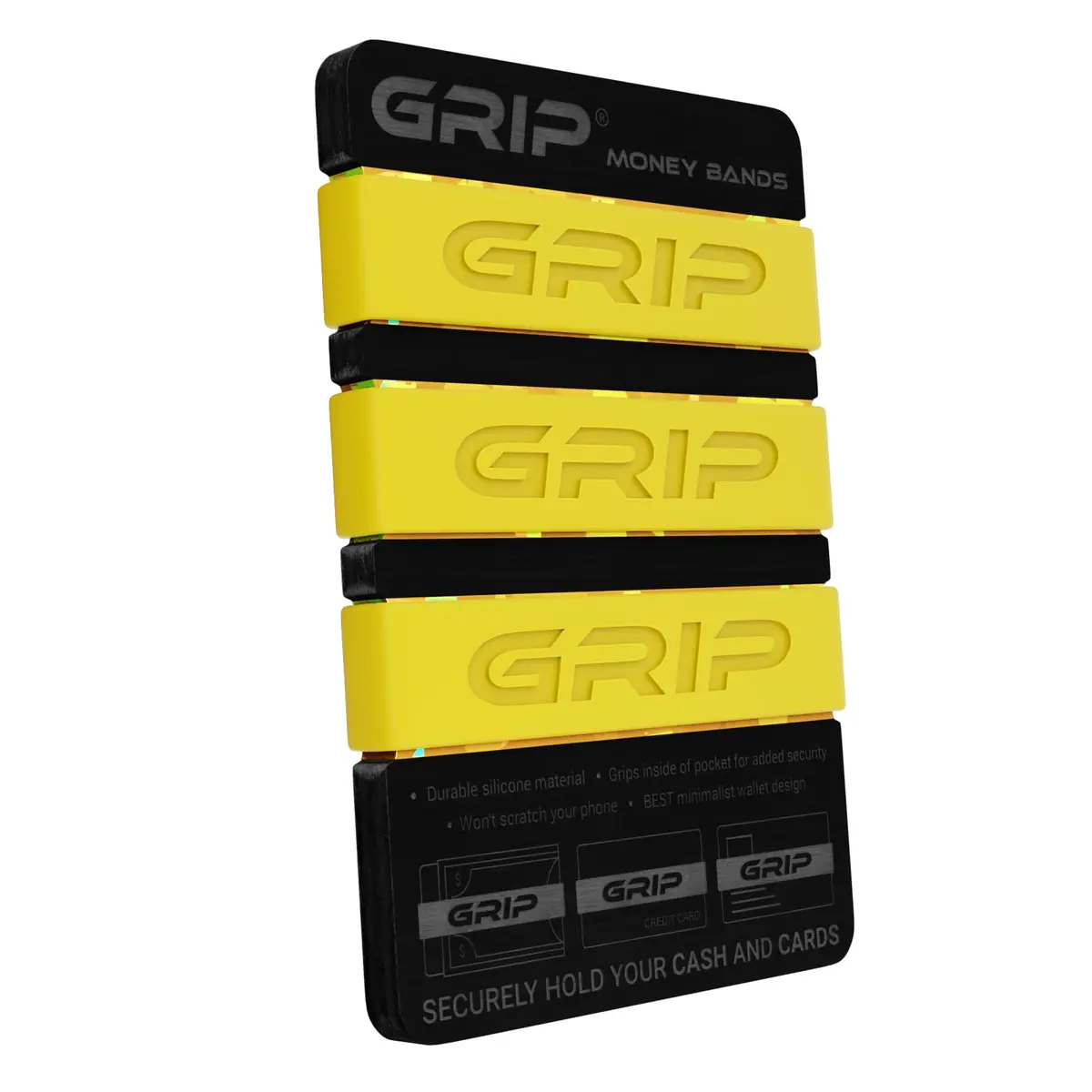 Grip Money Bands (Pack of 3) - Yellow | Secure Cash & Cards, Slim Silicone Design - view 2