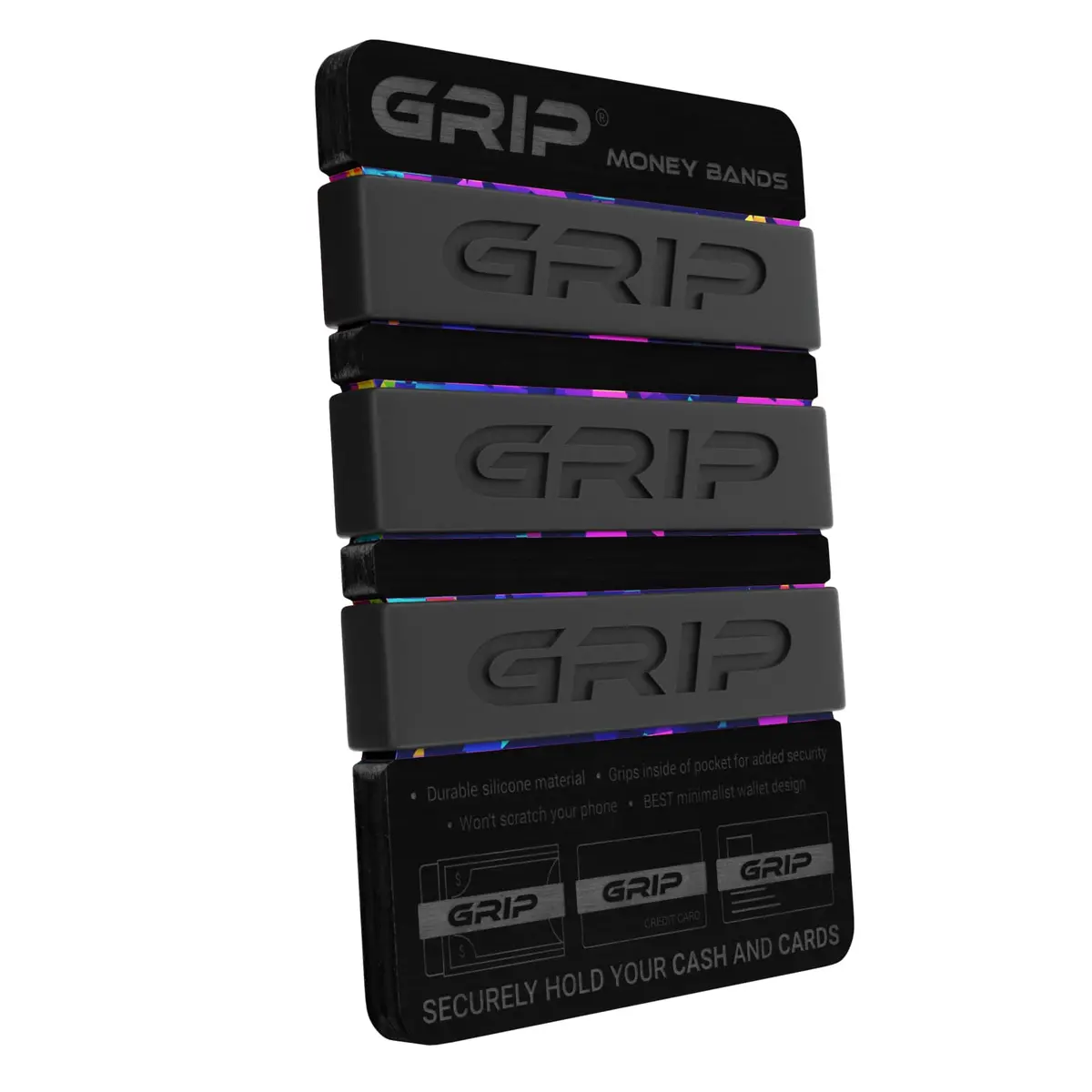 Grip Money Bands (Pack of 3, Black) | Secure Cash & Cards, Slim Silicone Design - view 2