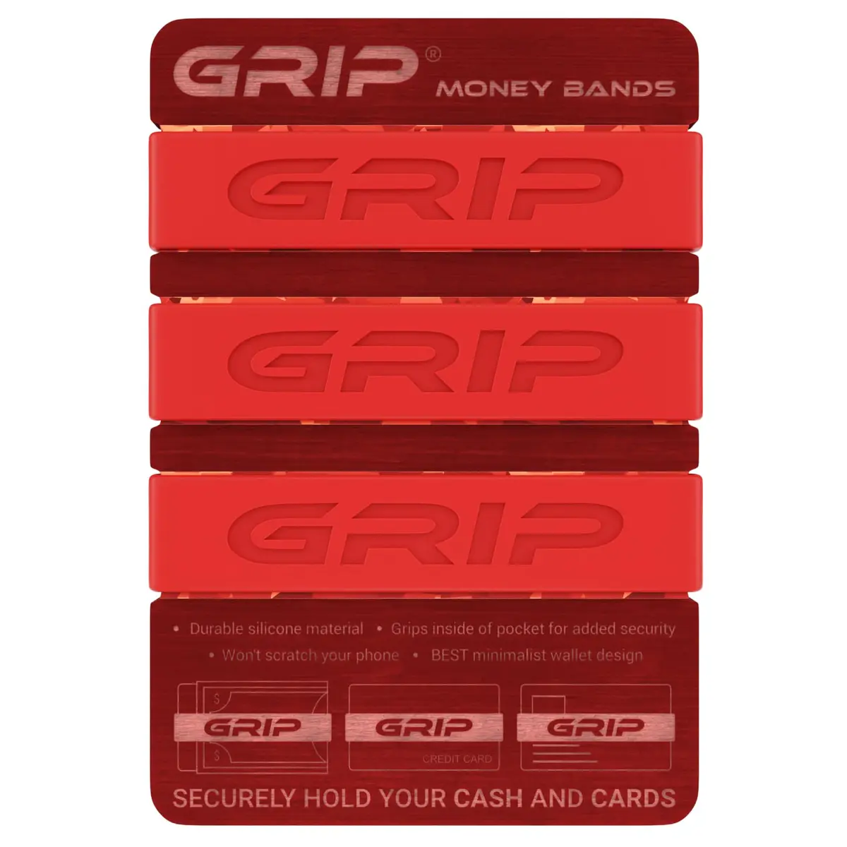 Grip Money Bands (Pack of 3) - Blood Red - Premium Silicone Band for Cash & Cards | Slim & Durable Design - main product image
