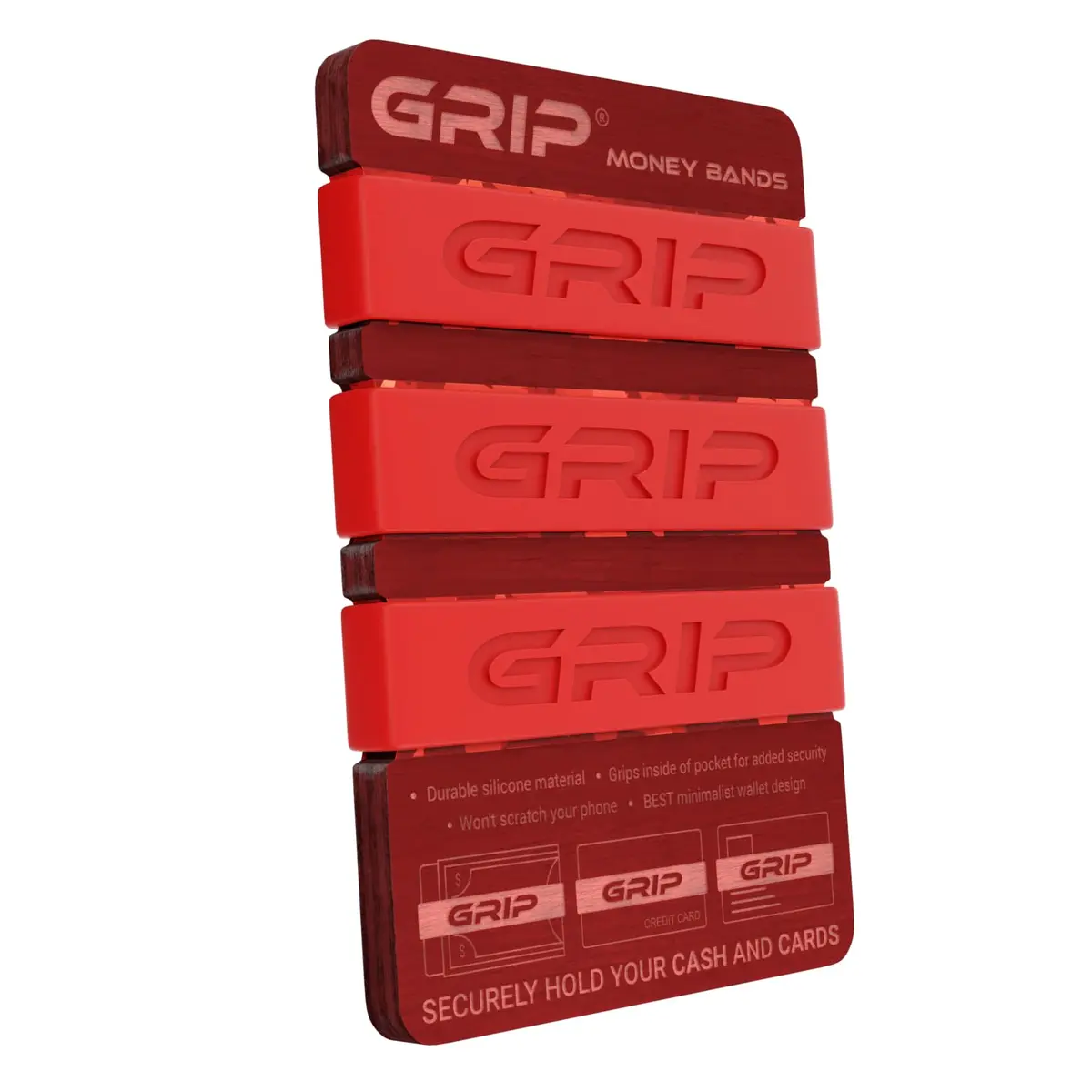 Grip Money Bands (Pack of 3) - Blood Red - Premium Silicone Band for Cash & Cards | Slim & Durable Design - view 2