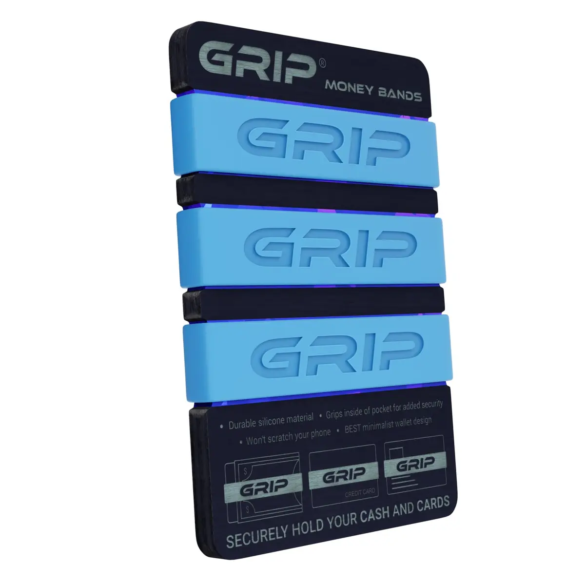 Grip Money Bands (Pack of 3) Light Blue | Secure Cash & Cards, Slim Silicone Design - view 2