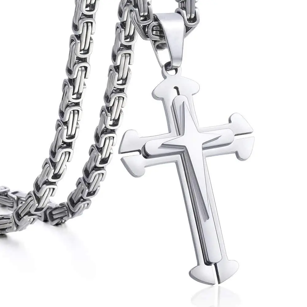 Trendsmax Men's Stainless Steel Cross Pendant Necklace with Byzantine Chain, 61cm (24 inch) - main product image