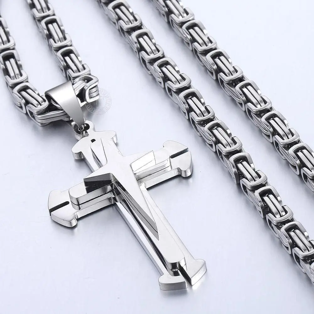 Trendsmax Men's Stainless Steel Cross Pendant Necklace with Byzantine Chain, 61cm (24 inch) - view 2