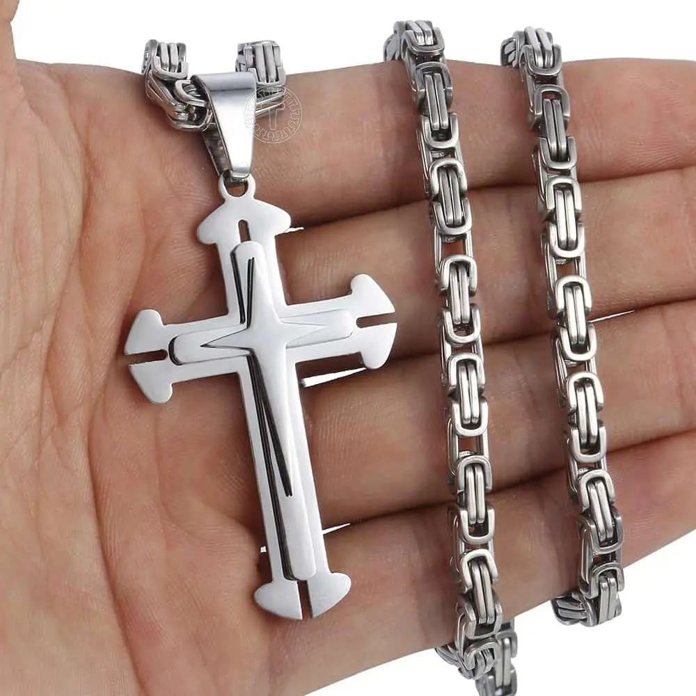 Trendsmax Men's Stainless Steel Cross Pendant Necklace with Byzantine Chain, 61cm (24 inch) - view 3