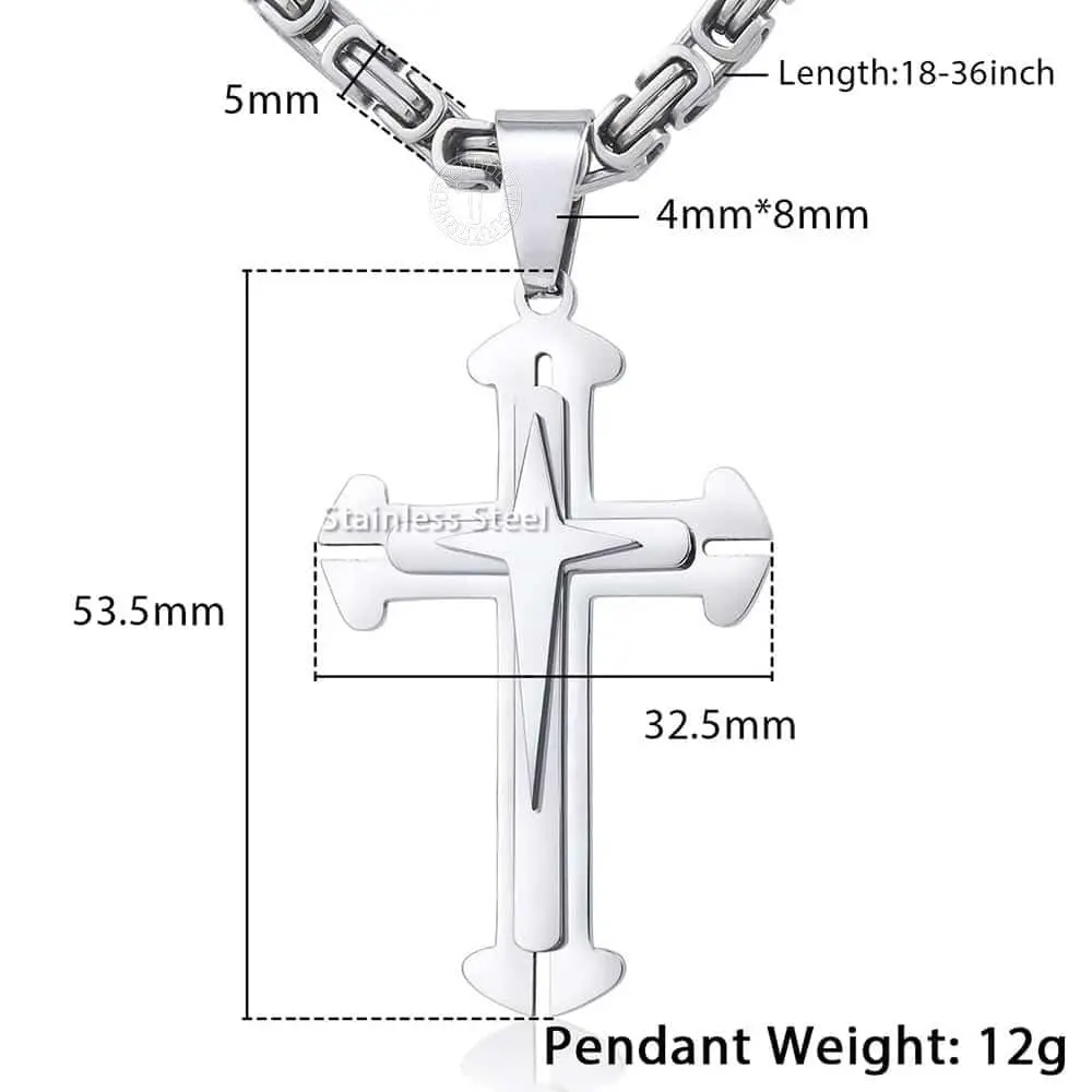 Trendsmax Men's Stainless Steel Cross Pendant Necklace with Byzantine Chain, 61cm (24 inch) - view 4