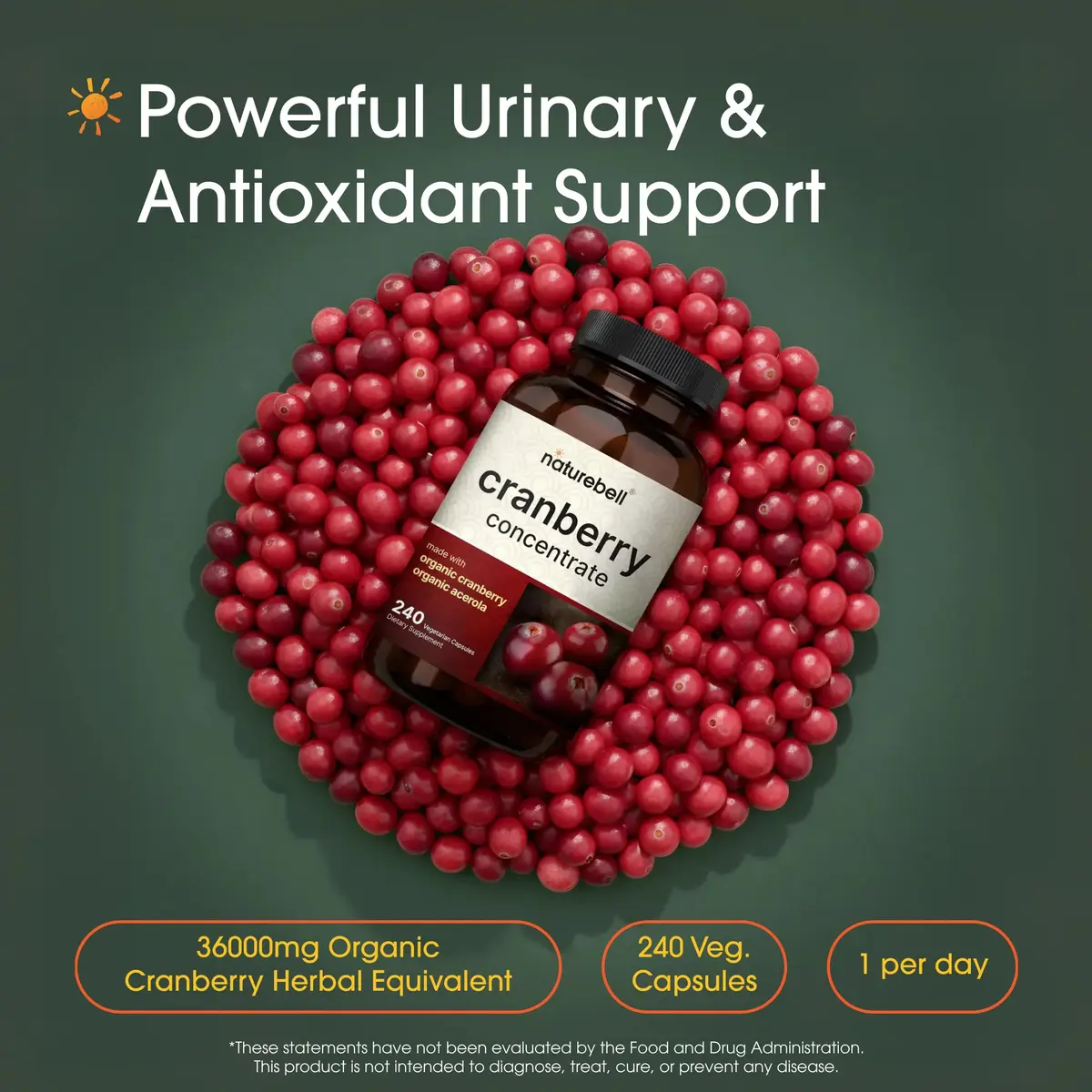 NatureBell Cranberry Concentrate 240 Capsules | Urinary & Wellness Support in India - view 2