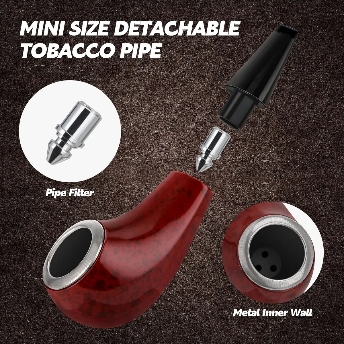 Scotte Shiny Pipe Small Pipe | Compact Resin Tobacco Pipe in Red (3 Inch) - view 2