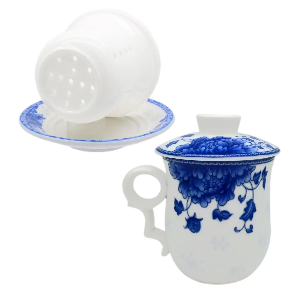 Tea Talent Porcelain Tea Cup with Infuser Lid and Saucer Sets | 12 OZ Chinese Jingdezhen Ceramics - view 5