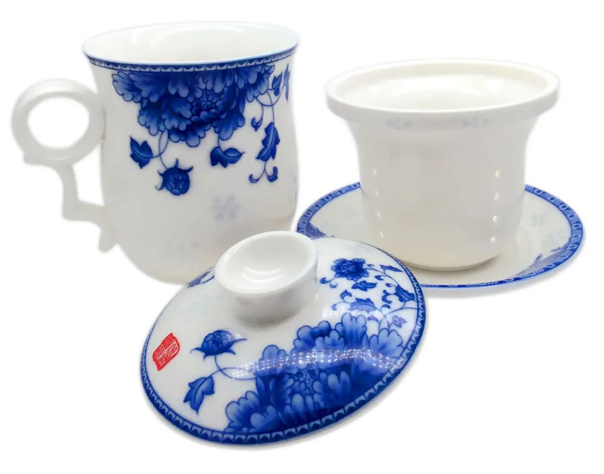 Tea Talent Porcelain Tea Cup with Infuser Lid and Saucer Sets | 12 OZ Chinese Jingdezhen Ceramics - view 6