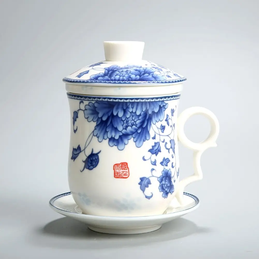Tea Talent Porcelain Tea Cup with Infuser Lid and Saucer Sets | 12 OZ Chinese Jingdezhen Ceramics - view 7