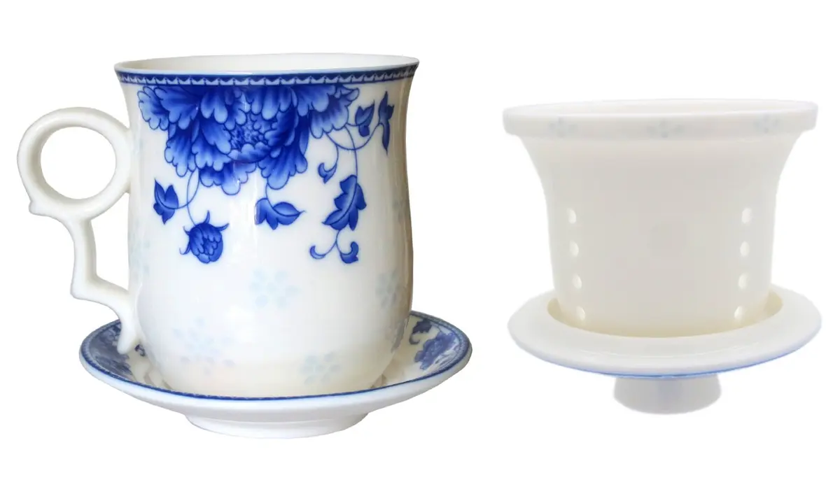 Tea Talent Porcelain Tea Cup with Infuser Lid and Saucer Sets | 12 OZ Chinese Jingdezhen Ceramics - view 4