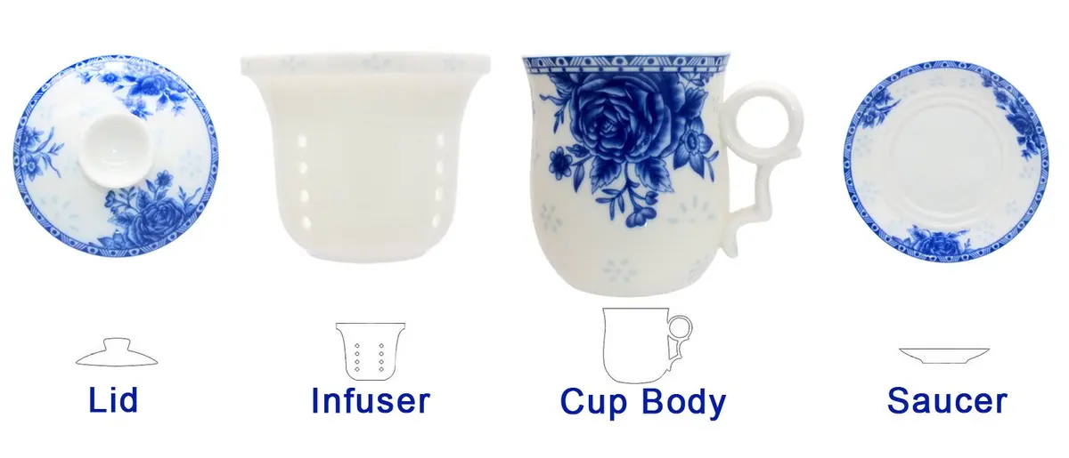 Tea Talent Porcelain Tea Cup with Infuser Lid and Saucer Set - 350ml (12 Fl Oz) | Jingdezhen Ceramics Loose Leaf Tea Brewing System - view 2