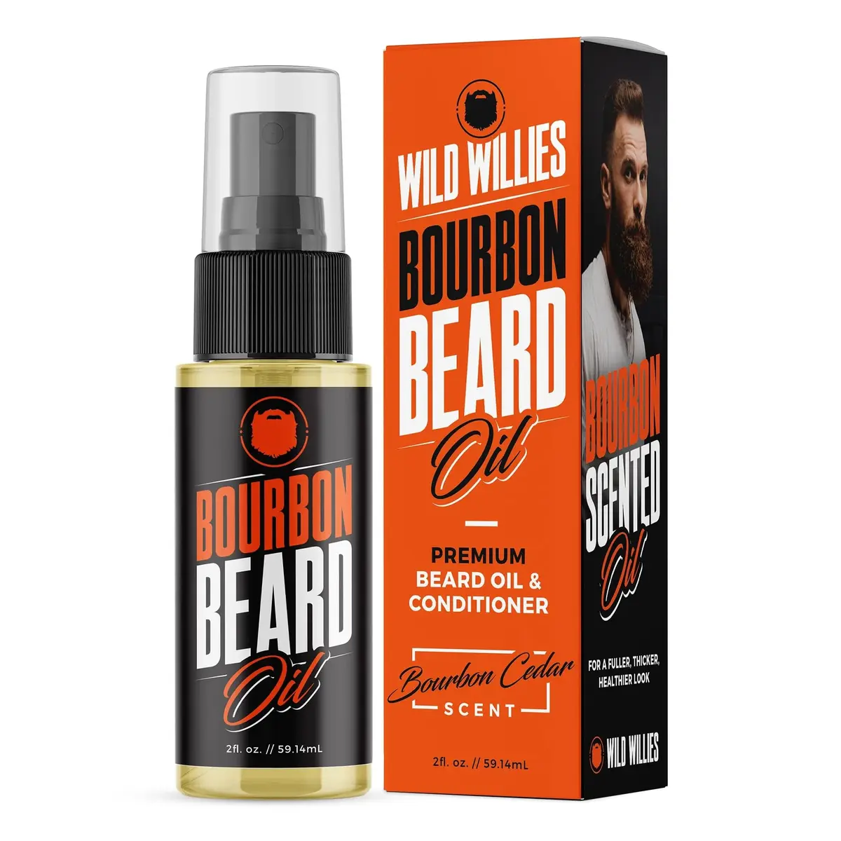 Wild Willies Premium Beard Oil & Conditioner (Bourbon Cedar) - Natural, Organic Ingredients & Essential Oils for Beard Growth & Softening (60-120 chars) - main product image