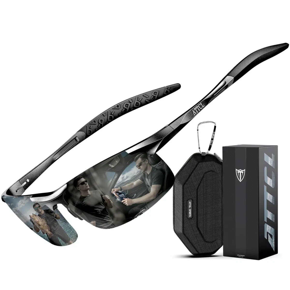 ATTCL 2026-Black-Grey Polarized Sports Sunglasses for Men - Not Mirrored, UV Protection - main product image