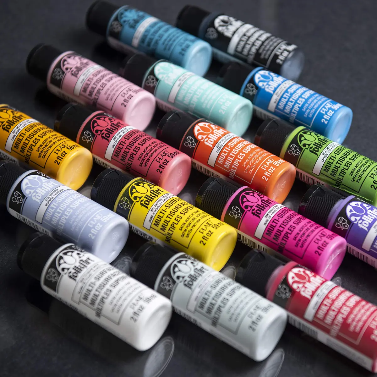 FolkArt Multi Surface Acrylic Craft Paint Set 16 pcs | Bright Colors, Non-Toxic, 2 Fl Oz Each - view 2