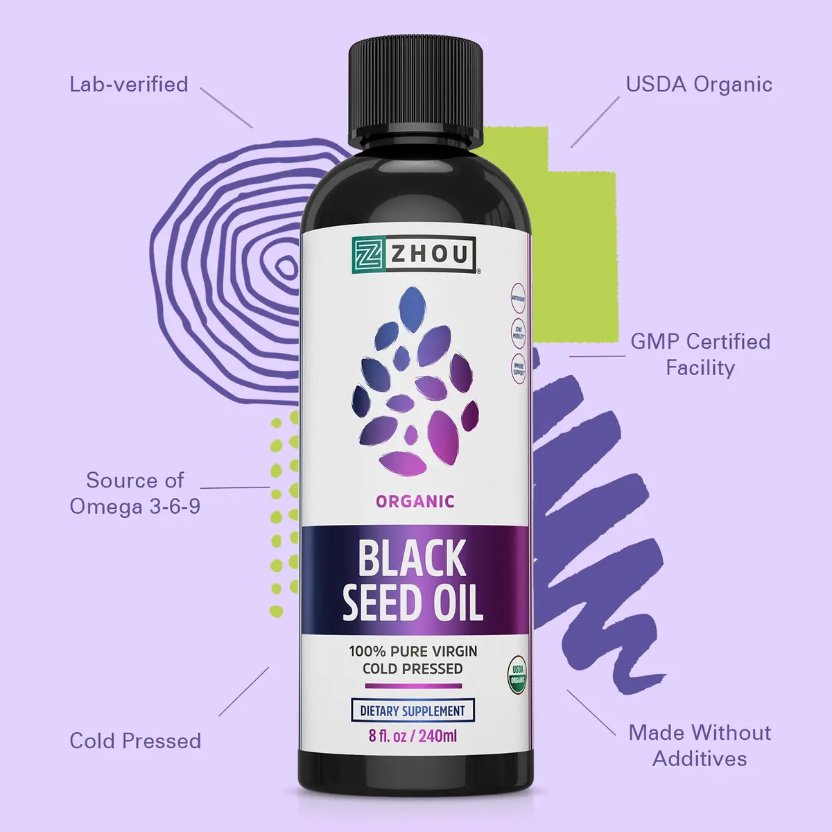 ZHOU Black Seed Oil Liquid 8 Fl Oz | Organic Cold-Pressed Supplement for Immunity & Skin - view 4