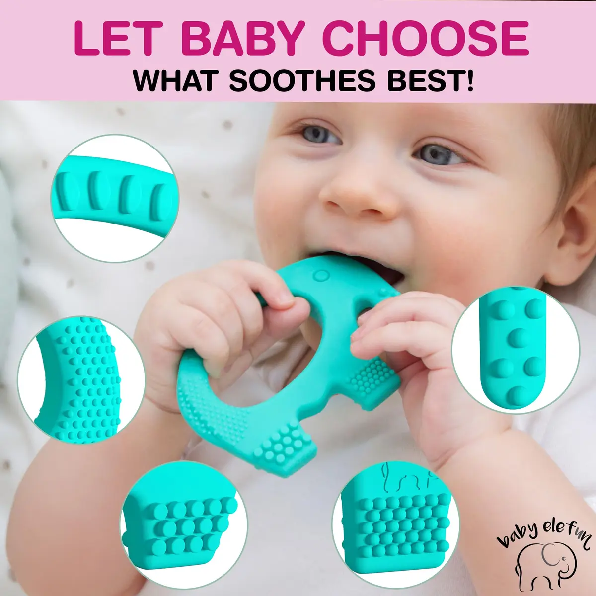Baby Elefun Baby Teething Rings 0-6 Months | 5X Pain Relief, Non-Toxic Silicone, Portable & Safe - view 2