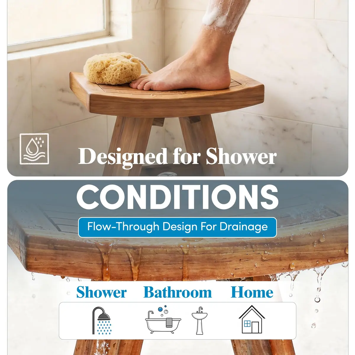 AquaTeak Asia 18" Teak Shower Bench | Durable Water-Resistant Bathroom Seating - view 5