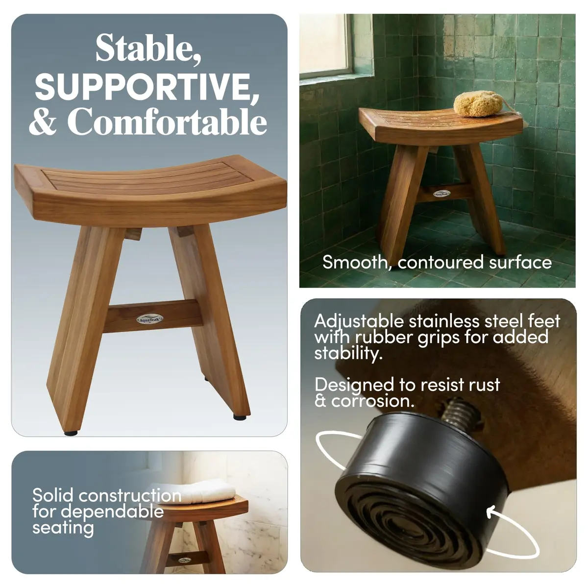 AquaTeak Asia 18" Teak Shower Bench | Durable Water-Resistant Bathroom Seating - view 6