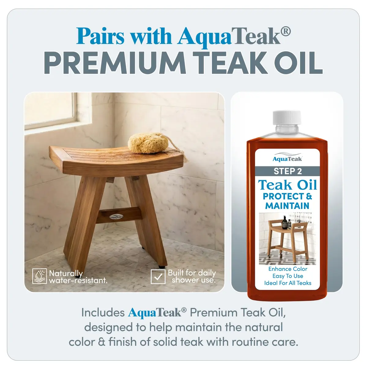 AquaTeak Asia 18" Teak Shower Bench | Durable Water-Resistant Bathroom Seating - view 2