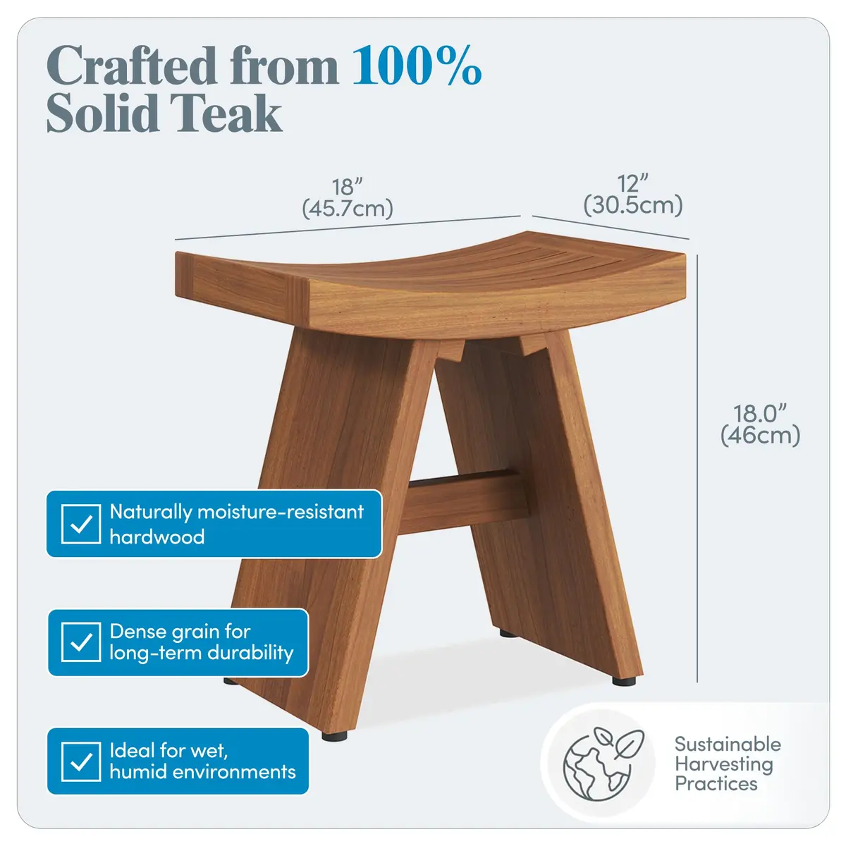 AquaTeak Asia 18" Teak Shower Bench | Durable Water-Resistant Bathroom Seating - view 3