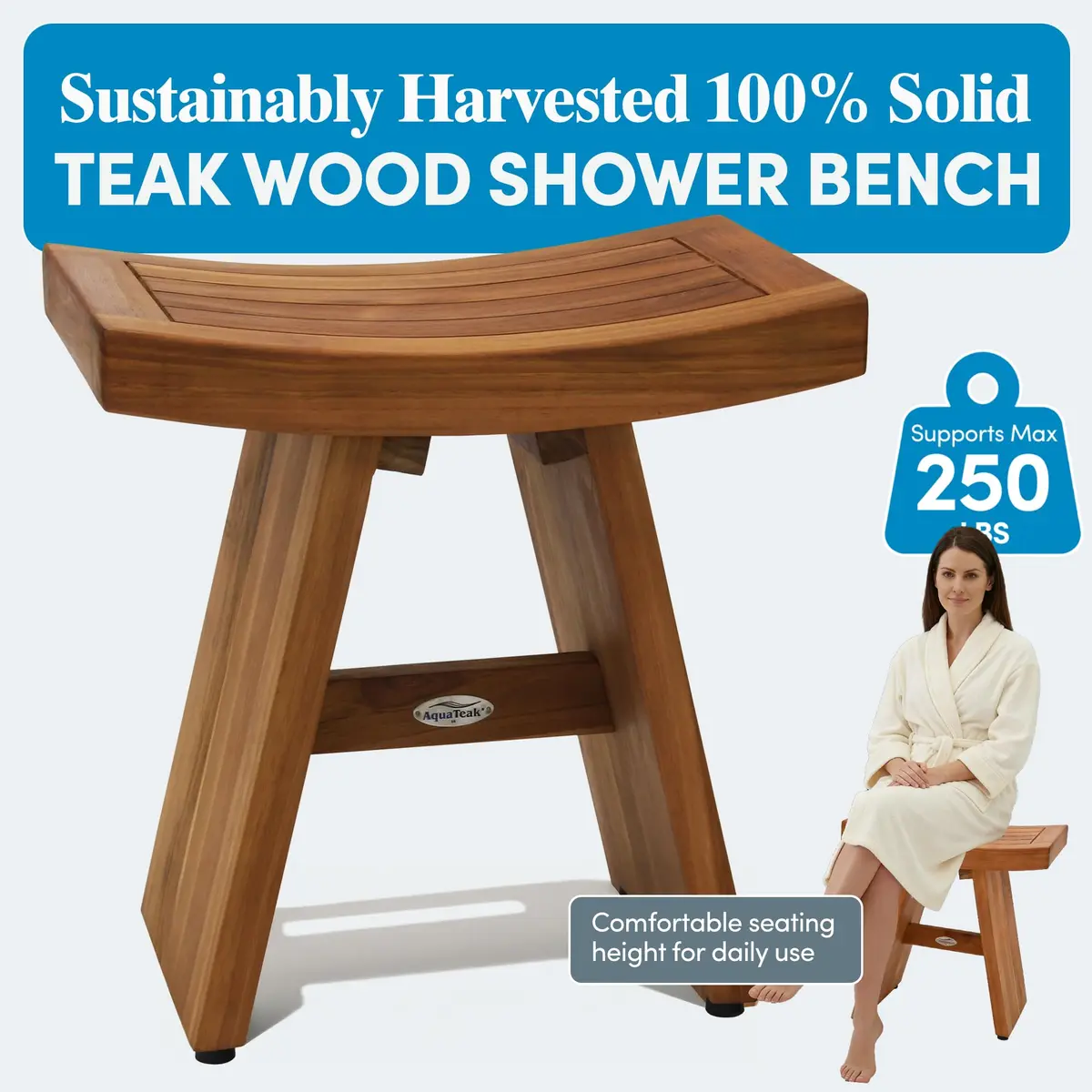 AquaTeak Asia 18" Teak Shower Bench | Durable Water-Resistant Bathroom Seating - view 4