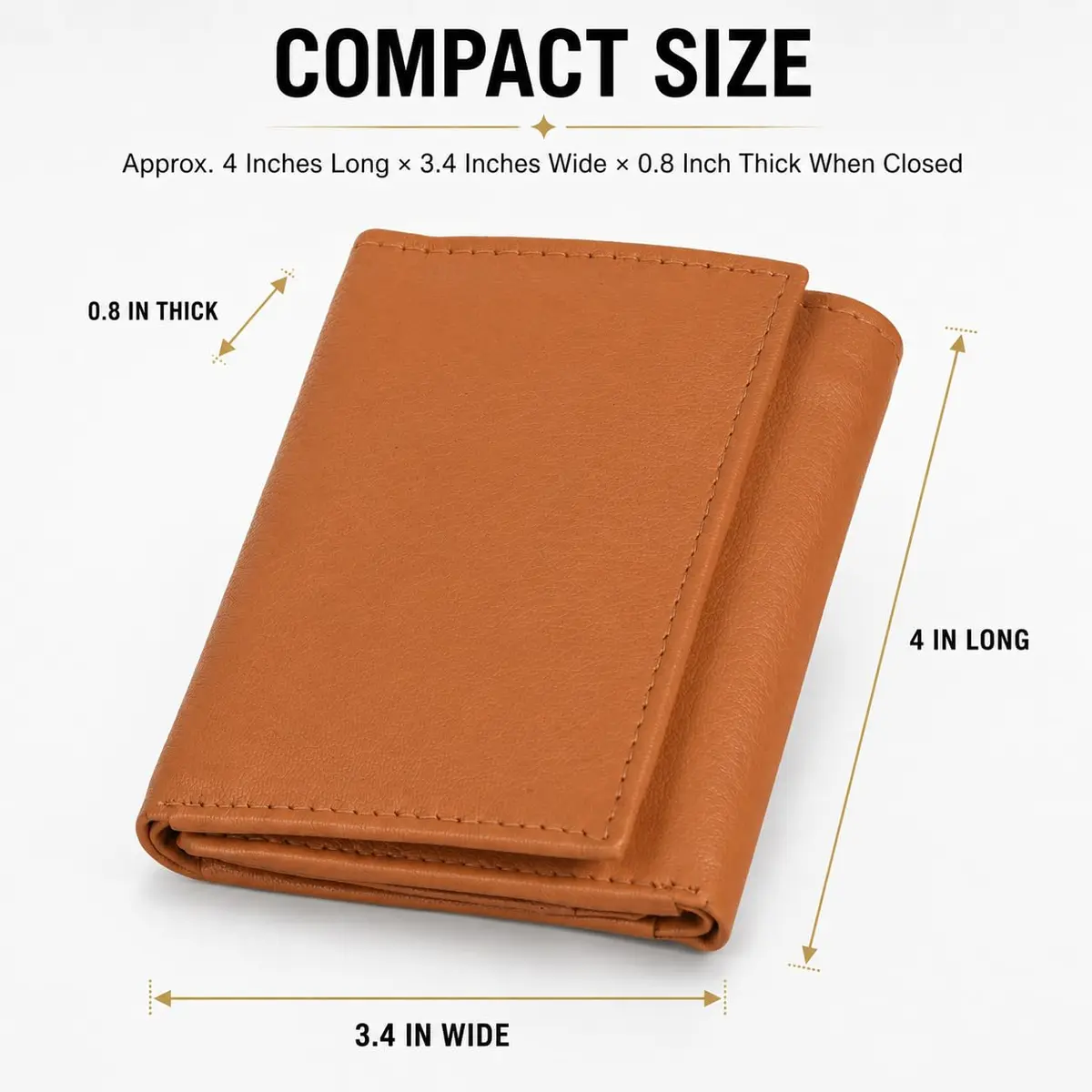 LB LEATHERBOSS Slim Compact Trifold Wallet for Men & Women | Genuine Leather, Tan, 8 Card Slots - view 5
