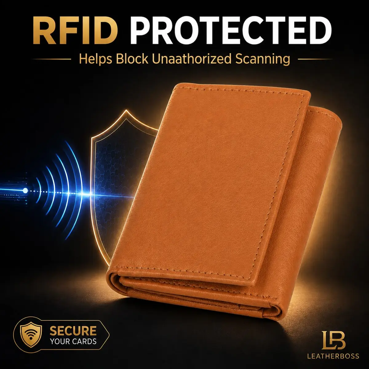 LB LEATHERBOSS Slim Compact Trifold Wallet for Men & Women | Genuine Leather, Tan, 8 Card Slots - view 7