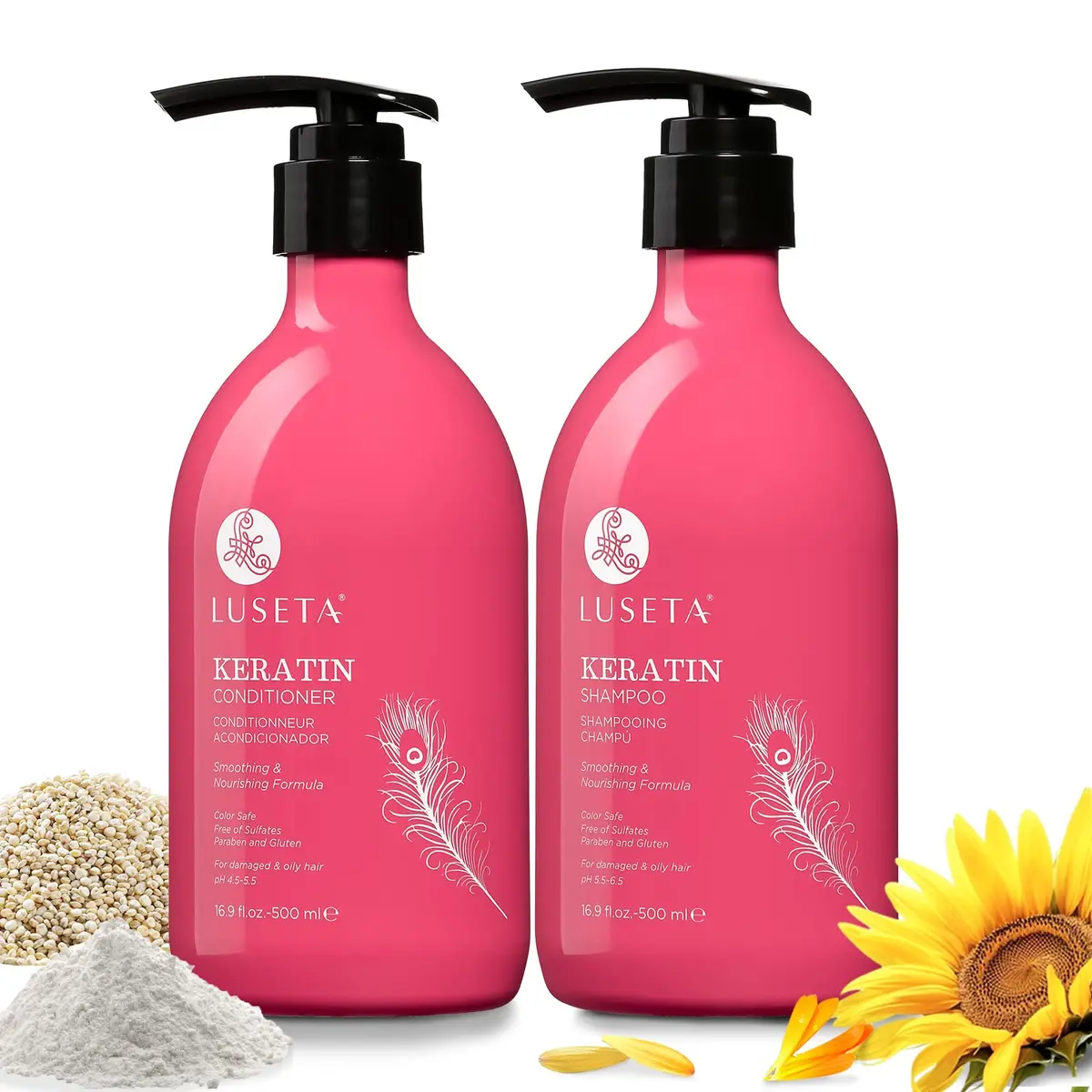 L LUSETA Keratin Shampoo & Conditioner Set 16.9 Fl Oz (2 Pack) | Color Safe for Damaged & Fine Hair - main product image