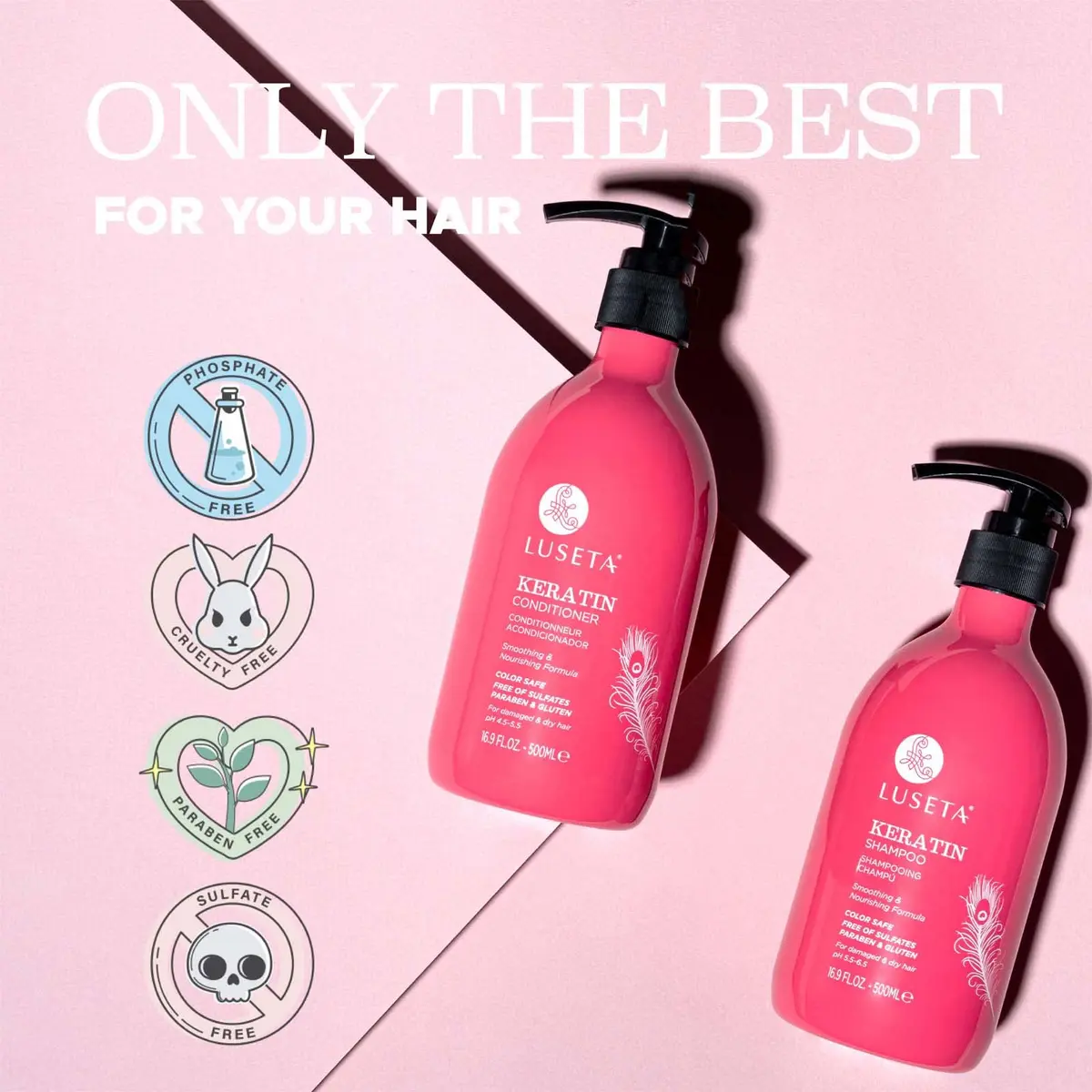 L LUSETA Keratin Shampoo & Conditioner Set 16.9 Fl Oz (2 Pack) | Color Safe for Damaged & Fine Hair - view 4
