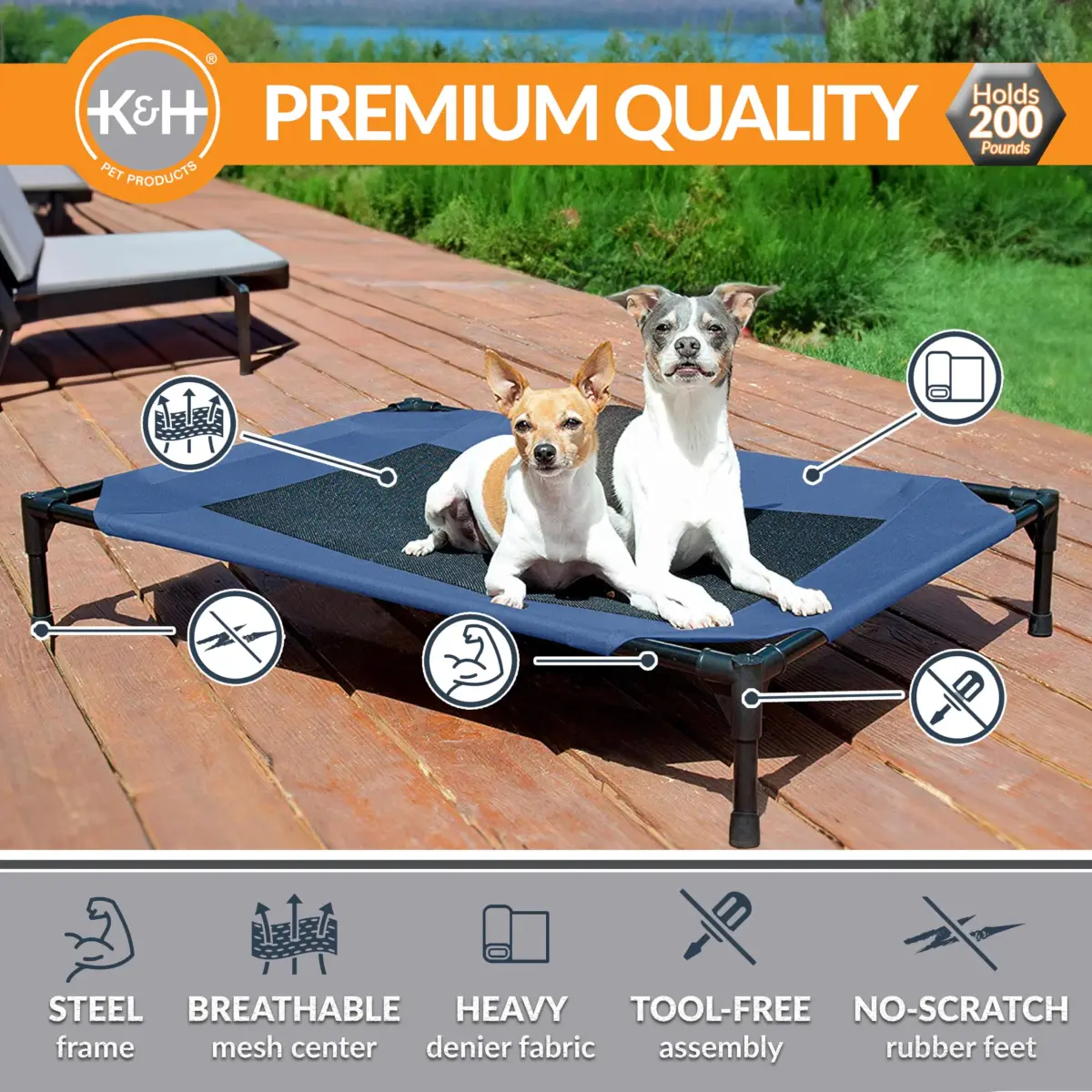 K&H Outdoor Elevated Dog Bed Cooling Raised Pet Cot 81cm x 64cm (32" x 25") | Breathable Mesh Center for All-Season Comfort - view 2