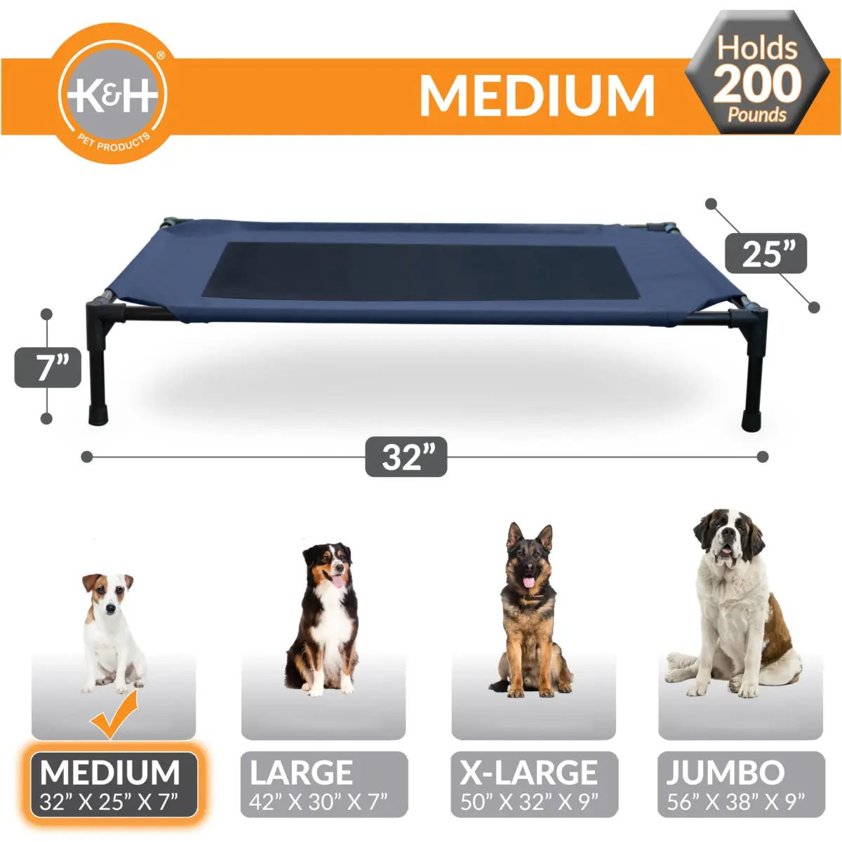 K&H Outdoor Elevated Dog Bed Cooling Raised Pet Cot 81cm x 64cm (32" x 25") | Breathable Mesh Center for All-Season Comfort - view 3
