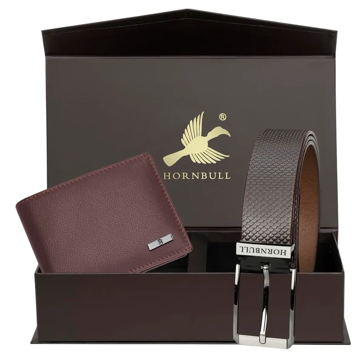 HORNBULL Brown Genuine Leather Bifold Wallet & Belt Combo for Men | 11.4cm x 9.4cm x 1.3cm (4.5in x 3.7in x 0.5in) - view 2