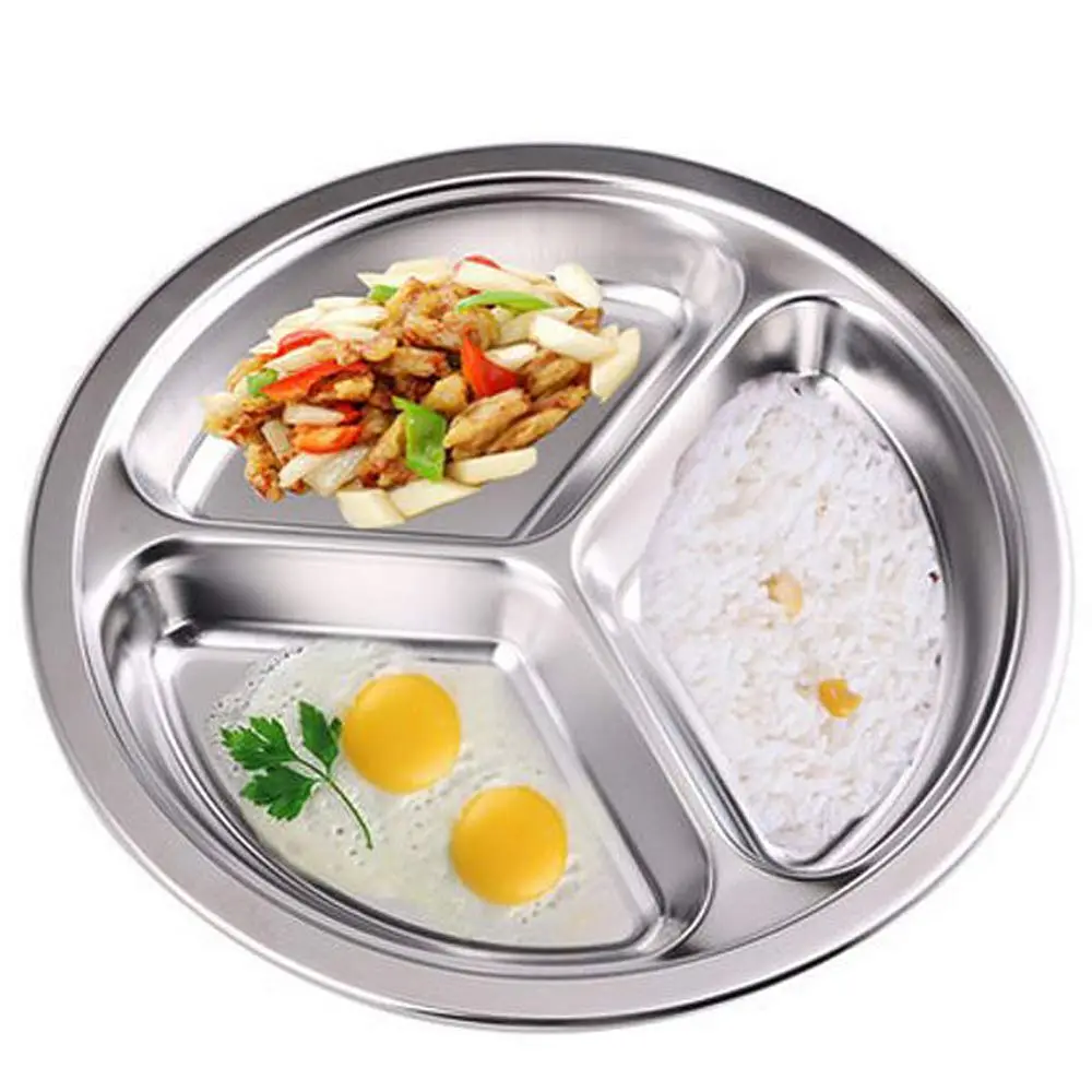 AIYoo 304 Stainless Steel Sectioned Dinner Plates Set of 2, 11 Inch (28cm) with 3 Compartments | Portion Control Metal Plates - view 5