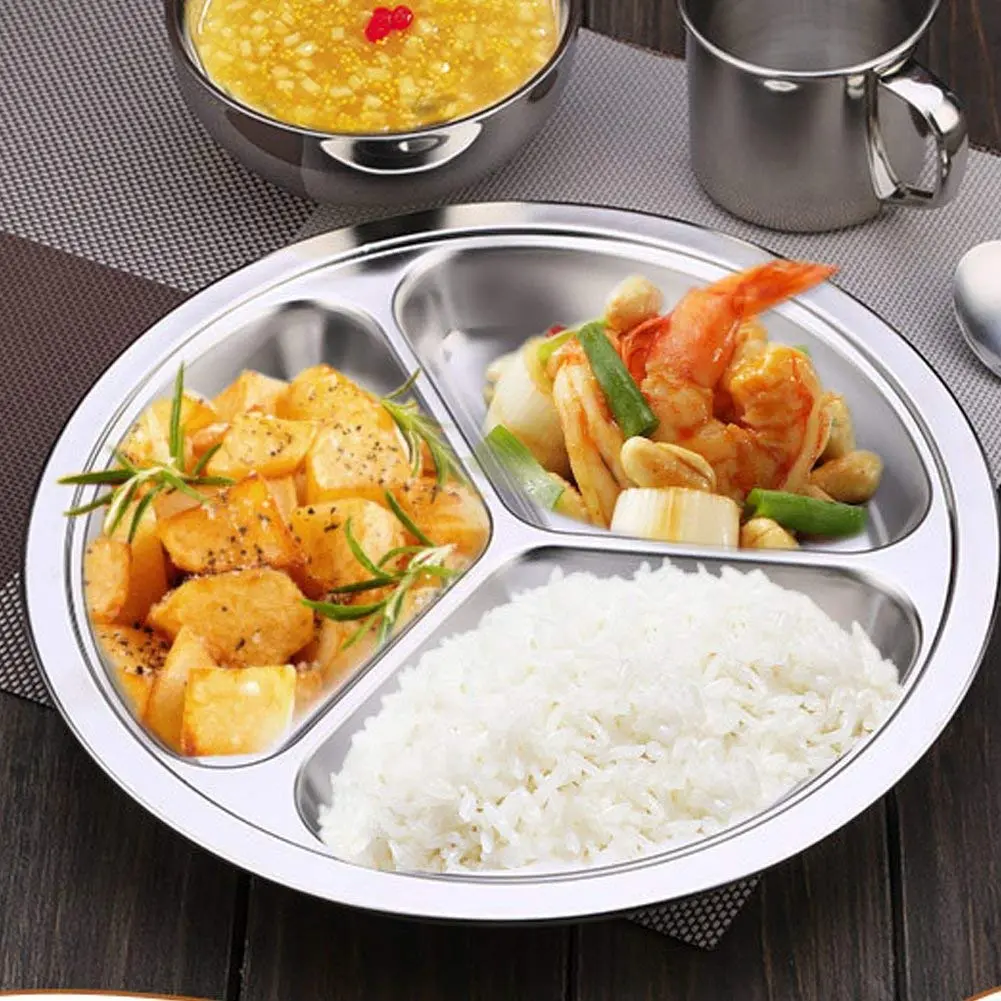 AIYoo 304 Stainless Steel Sectioned Dinner Plates Set of 2, 11 Inch (28cm) with 3 Compartments | Portion Control Metal Plates - view 6