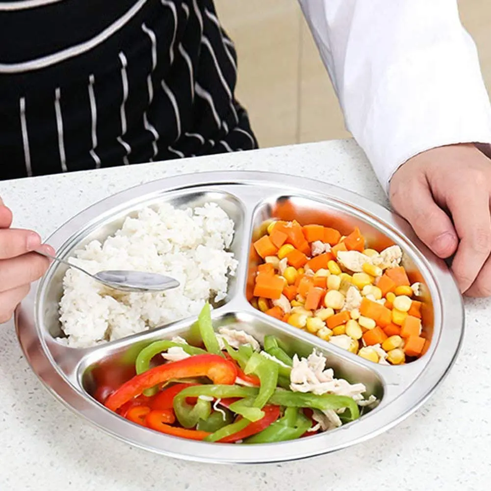 AIYoo 304 Stainless Steel Sectioned Dinner Plates Set of 2, 11 Inch (28cm) with 3 Compartments | Portion Control Metal Plates - view 7