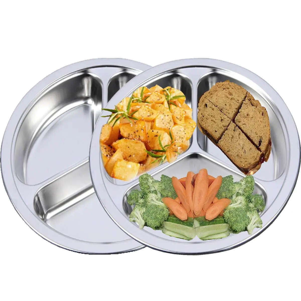 AIYoo Stainless Steel Divided Plates 2 Pack 24 cm (9.5 Inch) | Portion Control Plates for Adults - main product image