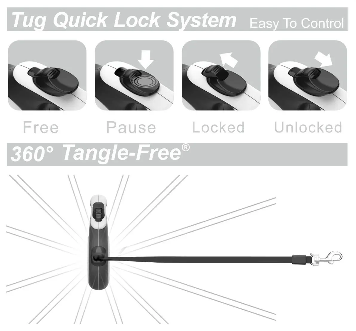 TUG Original Retractable Dog Leash, 5m (16 ft) Medium White | Tangle-Free 360° Retraction for Dogs Under 55 lbs - view 5