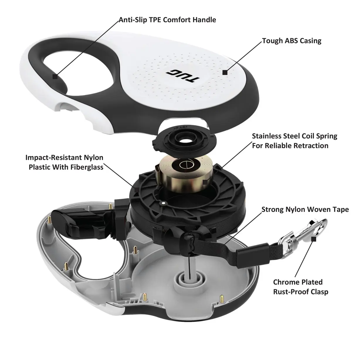 TUG Original Retractable Dog Leash, 5m (16 ft) Medium White | Tangle-Free 360° Retraction for Dogs Under 55 lbs - view 6