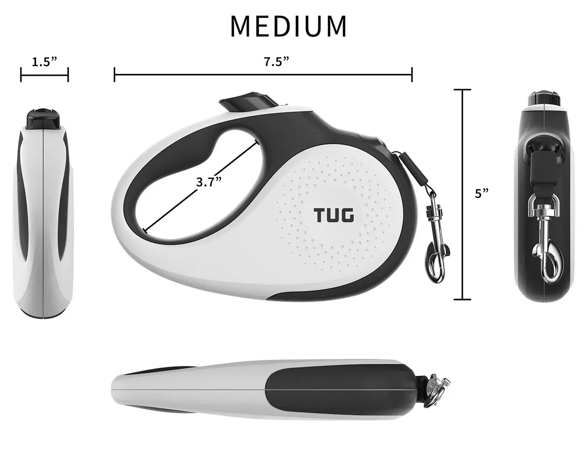 TUG Original Retractable Dog Leash, 5m (16 ft) Medium White | Tangle-Free 360° Retraction for Dogs Under 55 lbs - view 3
