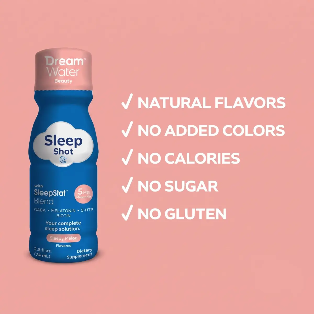 Dream Water Beauty Sleep Aid Drink Supplement; Melatonin 5mg, GABA, 5-HTP, Plus Biotin for Healthy Skin, Hair and Nails; 2.5 oz Liquid Sleep Shots, Zen Tonic 12-Count | Supports Restful Sleep & Skin - view 2