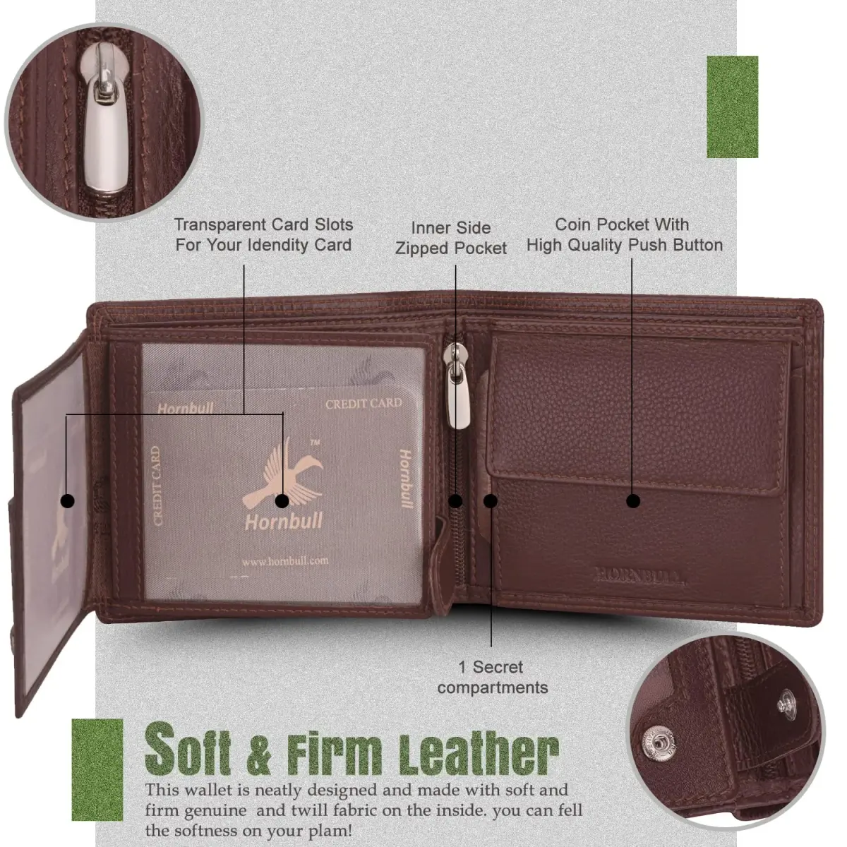 HORNBULL Men's Leather Wallet and Belt Combo Gift Set | Brown, Bi-Fold Wallet with Adjustable Belt | 2-Piece Set - view 5