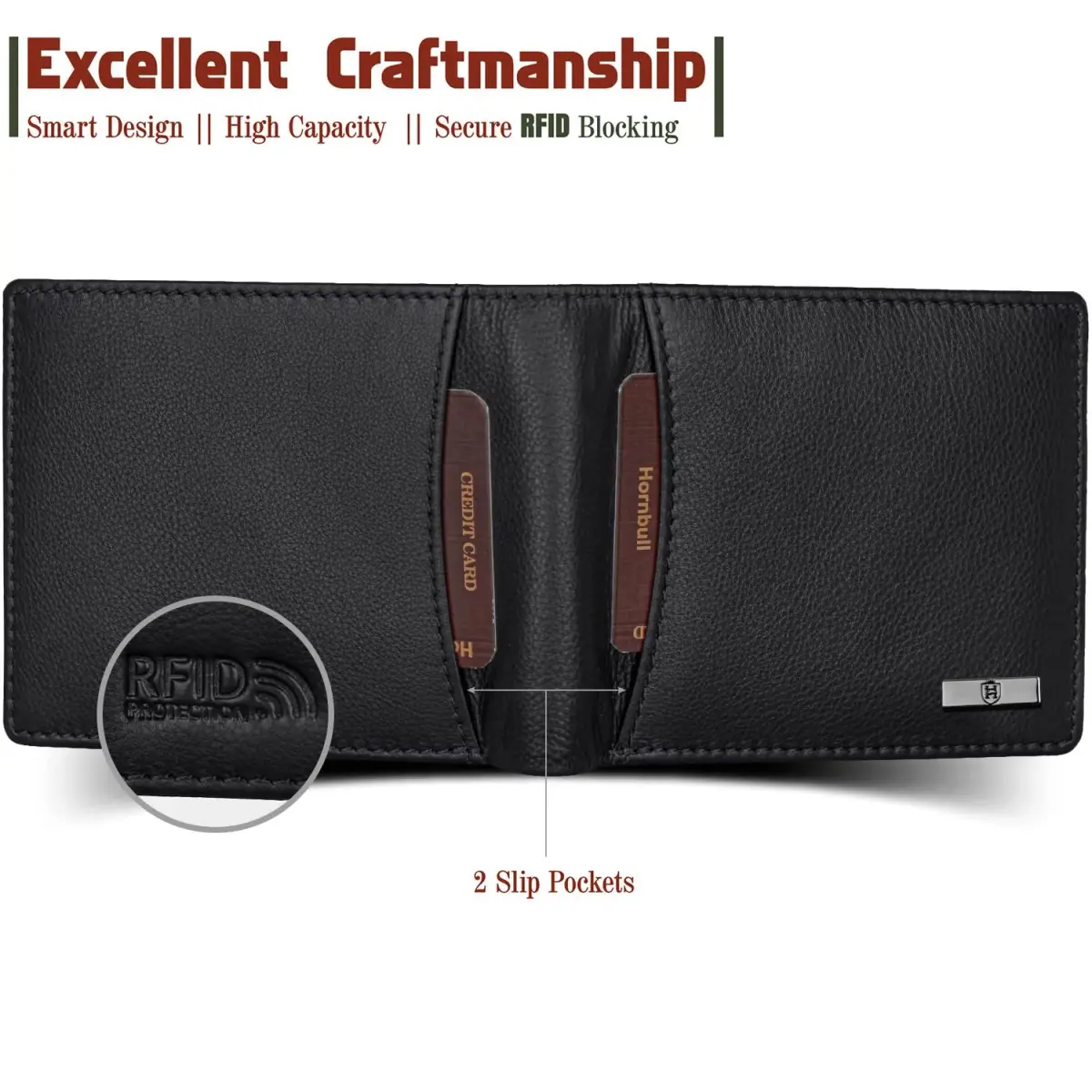 HORNBULL Men's Leather Bifold Wallet and Belt Combo Gift Set | Black | 114mm x 13mm x 94mm - view 6