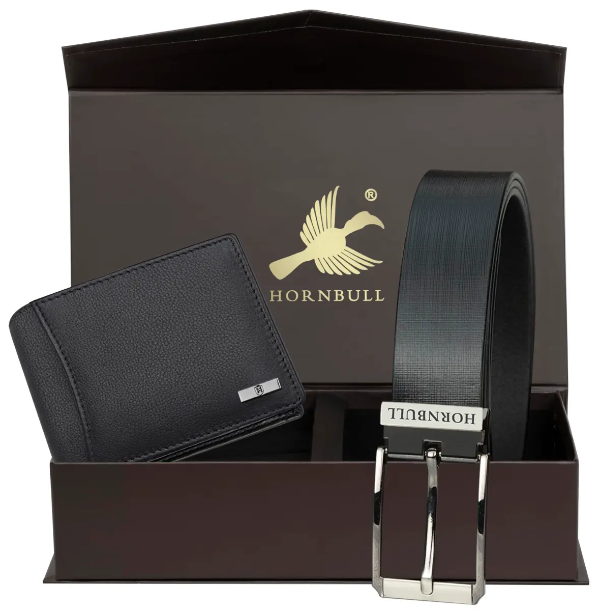 HORNBULL Men's Leather Bifold Wallet and Belt Combo Gift Set | Black | 114mm x 13mm x 94mm - view 2