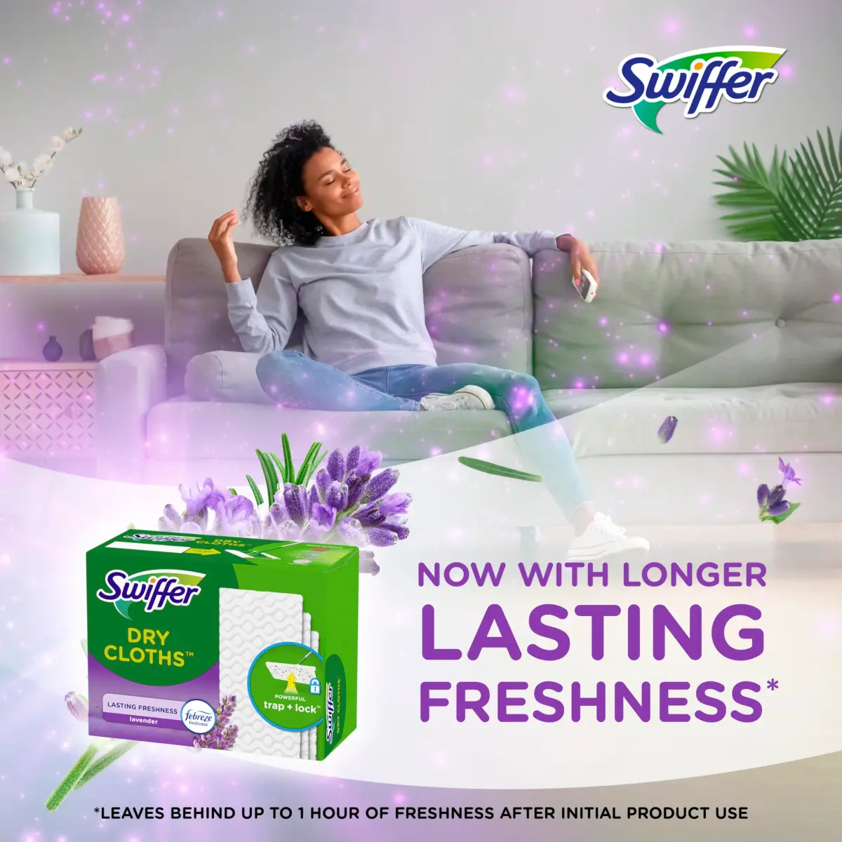 Swiffer Dry Sweeping Cloths Refills, Lavender Scent, 52 Count | Traps & Locks Dirt, Dust, Hair & Allergens - view 5