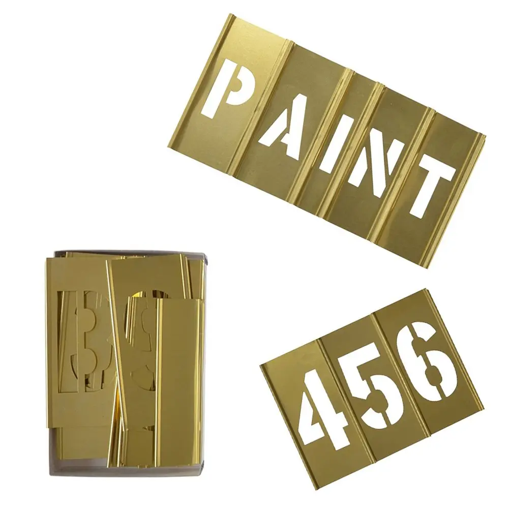 Deezio Brass Interlocking Stencil Set 1" Character Height (26 Letters, 10 Numbers, Punctuation) | Durable & Solvent Resistant - main product image