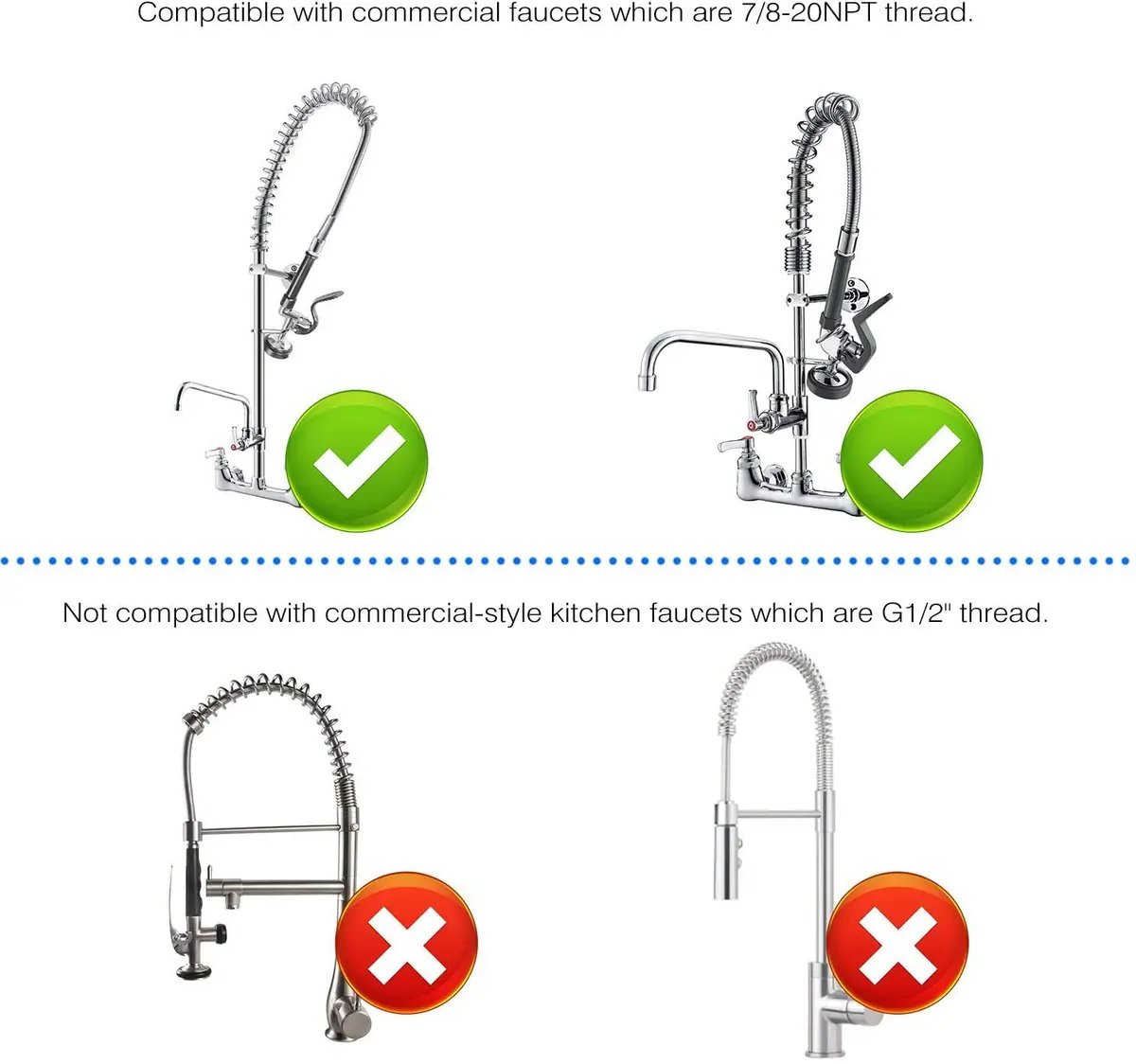 JZBRAIN Commercial Sink Sprayer Pre Rinse Spray Valve 1.42 GPM | High Pressure Dishwash Nozzle with Handle, Chrome Polished (Black) - view 6