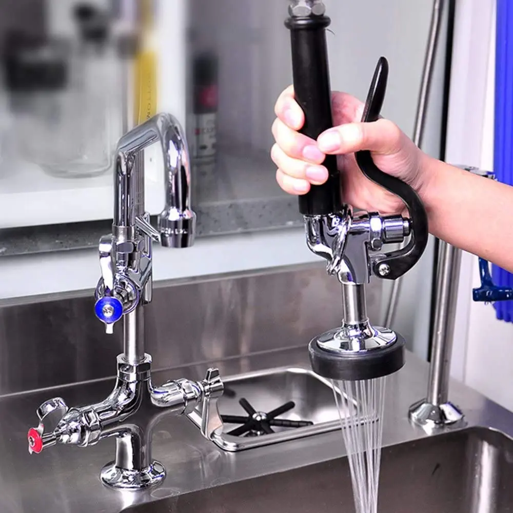 JZBRAIN Commercial Sink Sprayer Pre Rinse Spray Valve 1.42 GPM | High Pressure Dishwash Nozzle with Handle, Chrome Polished (Black) - view 7